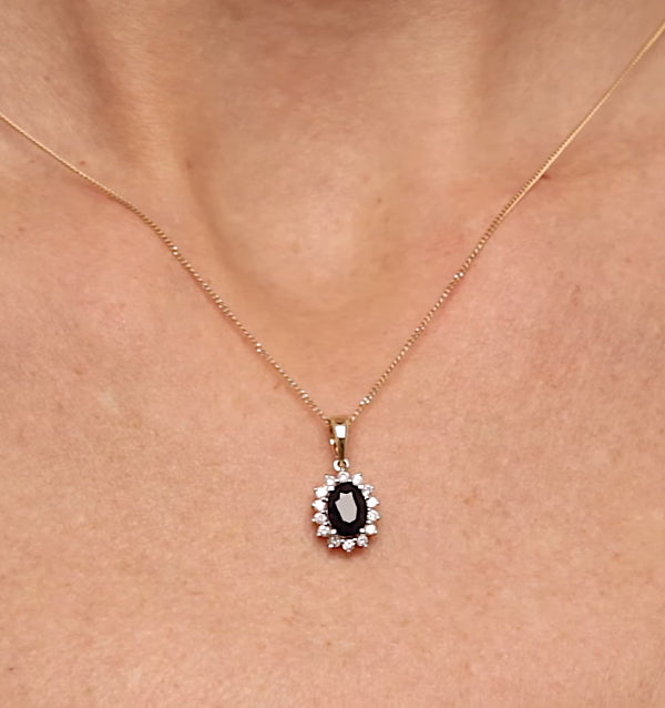 Sapphire 7 x 5mm And Diamond 9K Gold Pendant Necklace